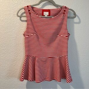 Women’s Postmark Anthropologie Antonia red striped sleeveless peplum blouse XS